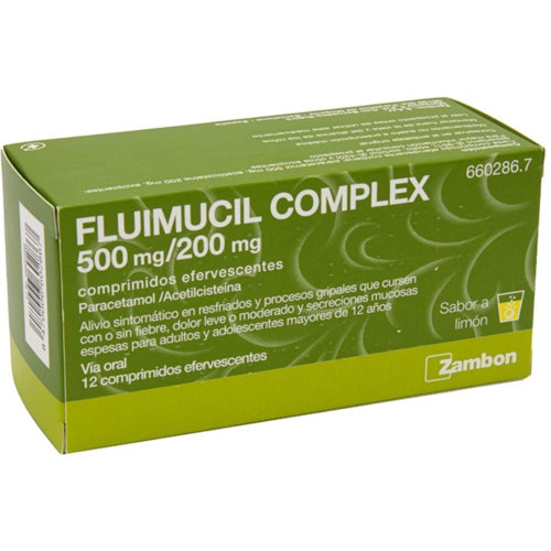 FLUIMUCIL COMPLEX 500 mg/200 mg COMPRIMIDOS EFERVESCENTES , 12 comprimidos