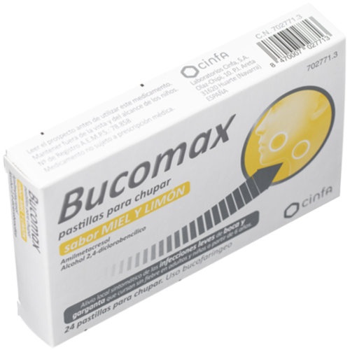 BUCOMAX PASTILLAS PARA CHUPAR SABOR MIEL Y LIMON , 24 pastillas