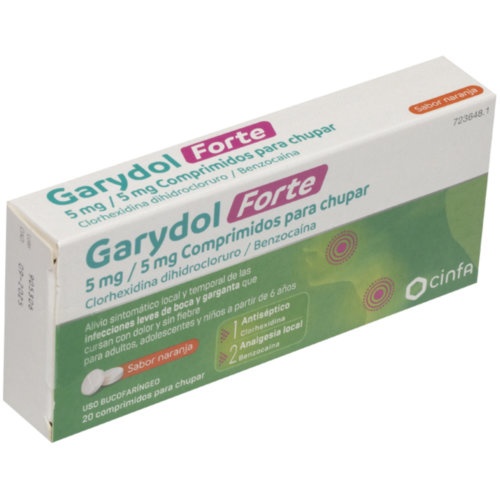 GARYDOL FORTE 5 MG/5 MG COMPRIMIDOS PARA CHUPAR , 20 comprimidos