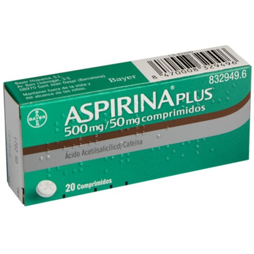 ASPIRINA PLUS 500 mg/ 50 mg COMPRIMIDOS , 20 comprimidos