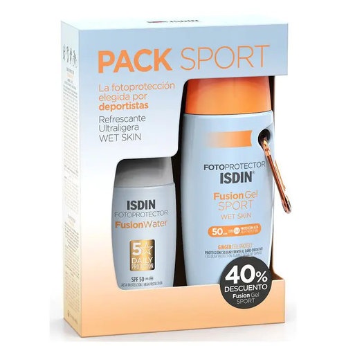 Pack sport fotoprotector isdin fusion spf50+ (gel 1 envase 100 ml + water 1 envase 50 ml)