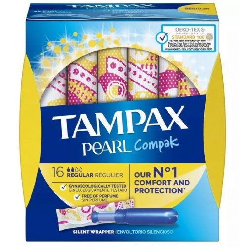 Tampax compak pearl tampon 100%algodon (16 unidades regular)