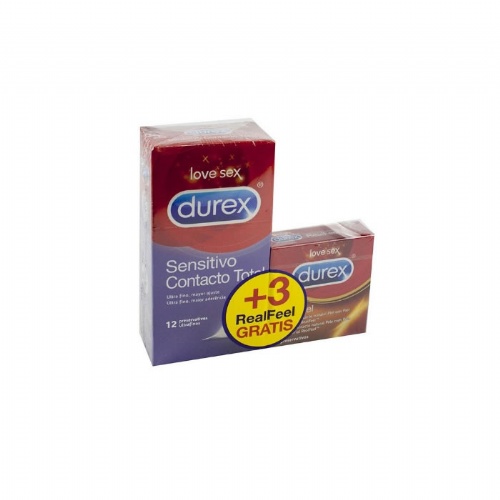 Durex sensitivo contacto total+ durex real feel - preservativos (promocion 12 u + 3 u)